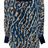 PLUS Blouse brede boord lange mouw Iris striped animal donker blauw