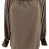 PLUS Blouse brede boord lange mouw Iris bruin