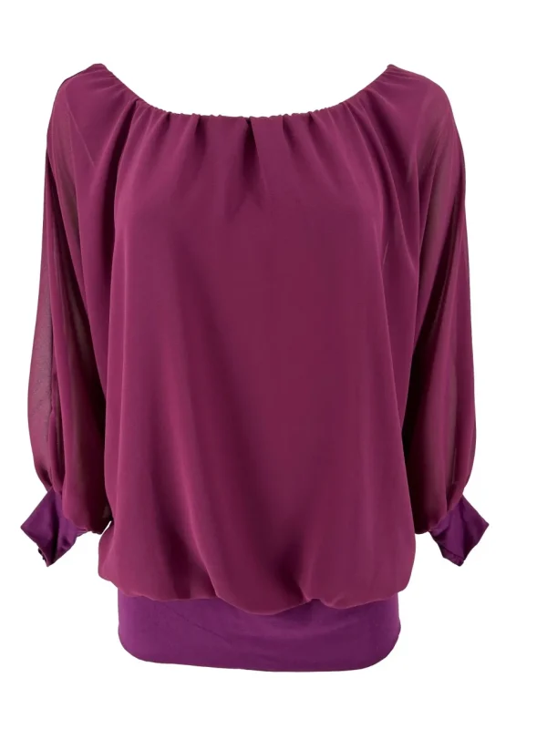 PLUS Blouse brede boord lange mouw Iris cerise