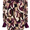 PLUS Blouse brede boord lange mouw Iris abstract paars
