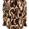 PLUS Blouse brede boord lange mouw Iris abstract cognac