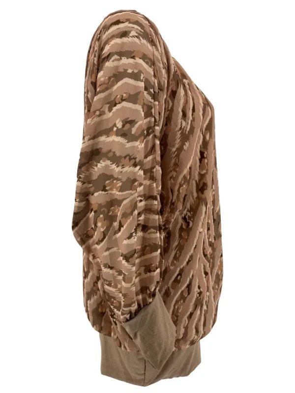 PLUS Blouse brede boord lange mouw Iris striped animal camel
