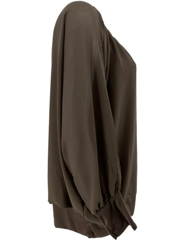 PLUS Blouse brede boord lange mouw Iris bruin