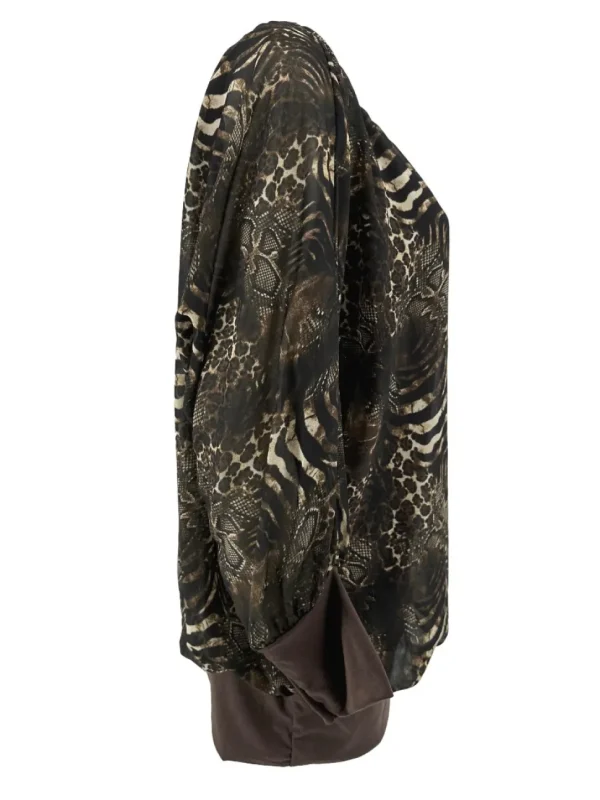 PLUS Blouse brede boord lange mouw Iris snake bruin