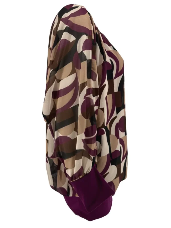 PLUS Blouse brede boord lange mouw Iris abstract paars