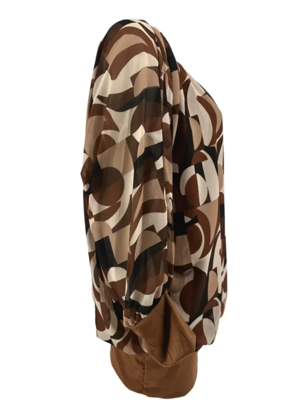 PLUS Blouse brede boord lange mouw Iris abstract cognac
