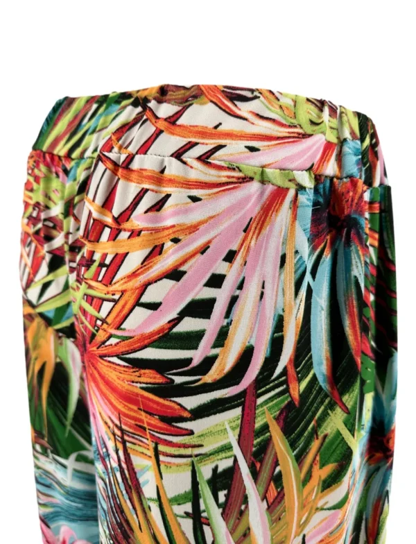 Plus size broek met rechte broekspijp in travelstof palm leaves multicoloured