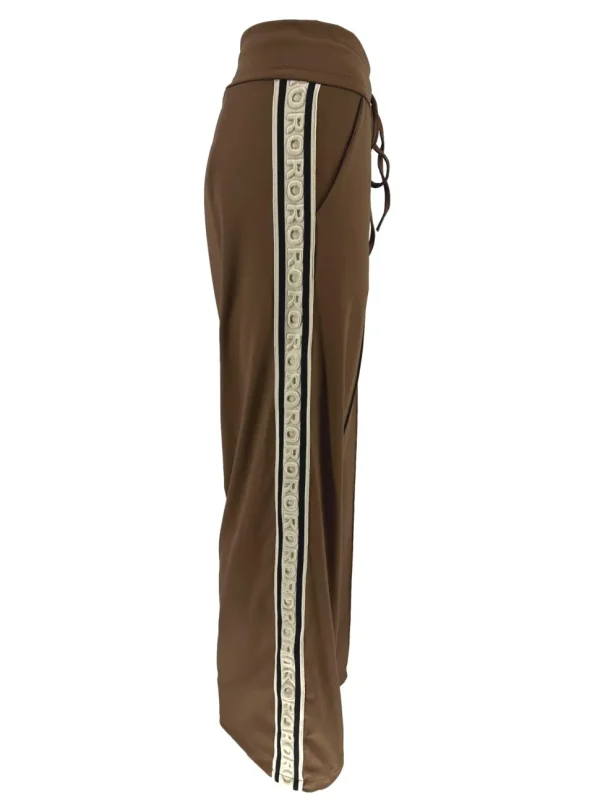 Rechte travelstof broek met koord RORO bruin.BFT SALE