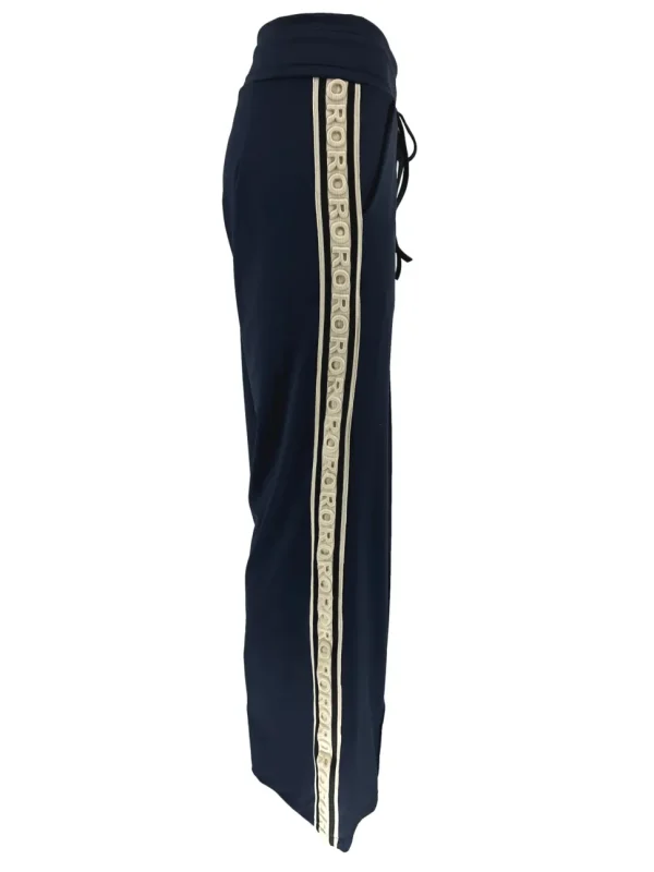 Rechte travelstof broek met koord RORO donker blauw.BFT