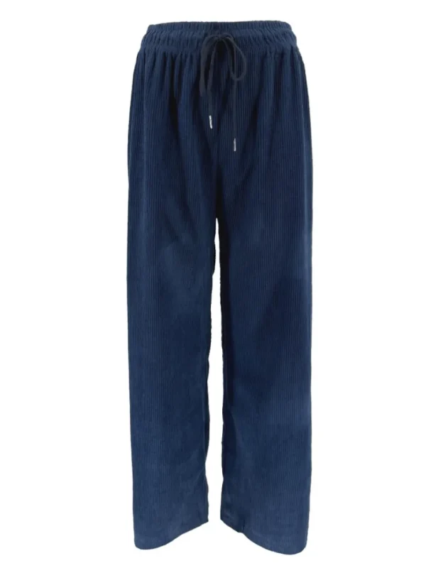 Rib velvet broek met wijde pijp donker blauw (HL-1190)