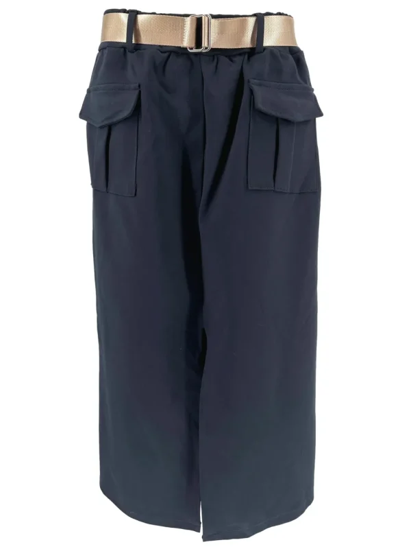 Rok met cargo zakken en bijpassende riem met glans italy donker blauw SALE