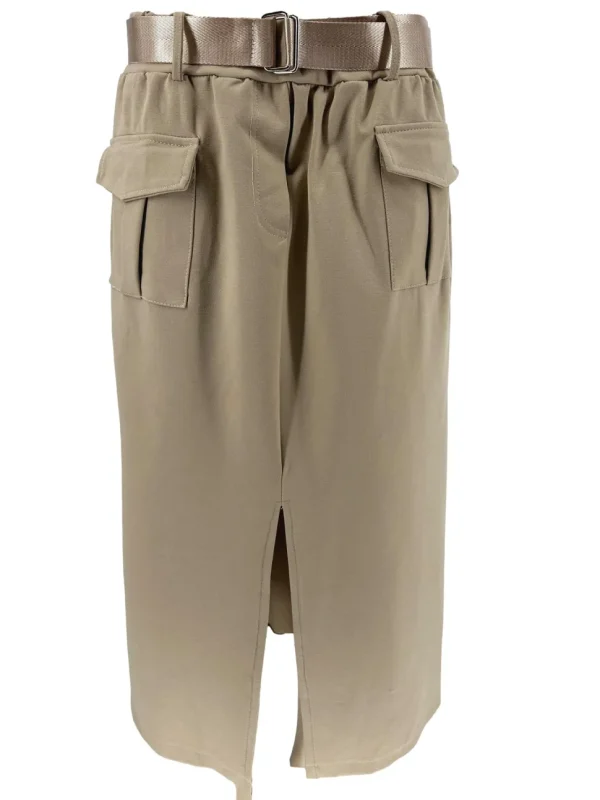 Rok met cargo zakken en bijpassende riem met glans italy beige SALE