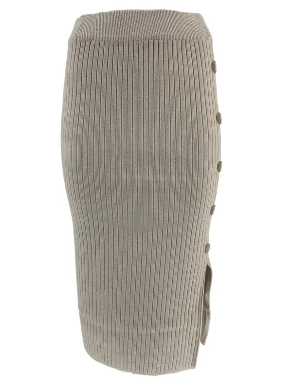 Rok met rib details en knopen aan de zijkant Melody beige (W2062)