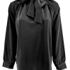 Satijn-look blouse met strik in de hals Dimphy zwart