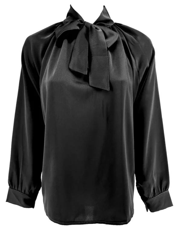 Satijn-look blouse met strik in de hals Dimphy zwart