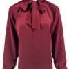 Satijn-look blouse met strik in de hals Dimphy bordeaux