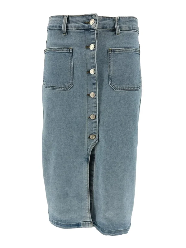 Secret light denim rok met knoopsluiting en zakjes aan de voorzijde (77620#)(JRC) SALE