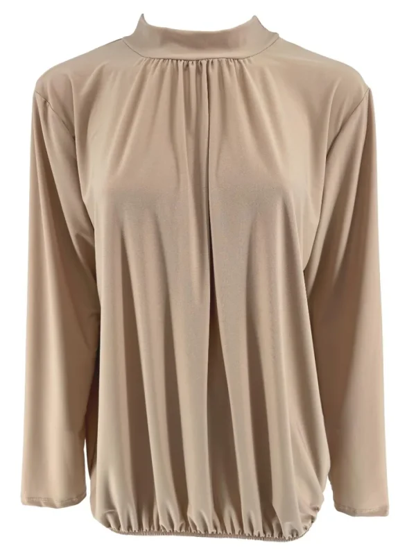 Shirt met lange mouw en opstaande kraag Jill uni beige