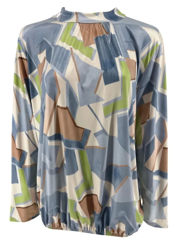 Shirt met lange mouw en opstaande kraag Jill tetris jeans blauw