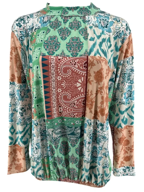 Shirt met lange mouw en opstaande kraag Jill flowers blauw/mint