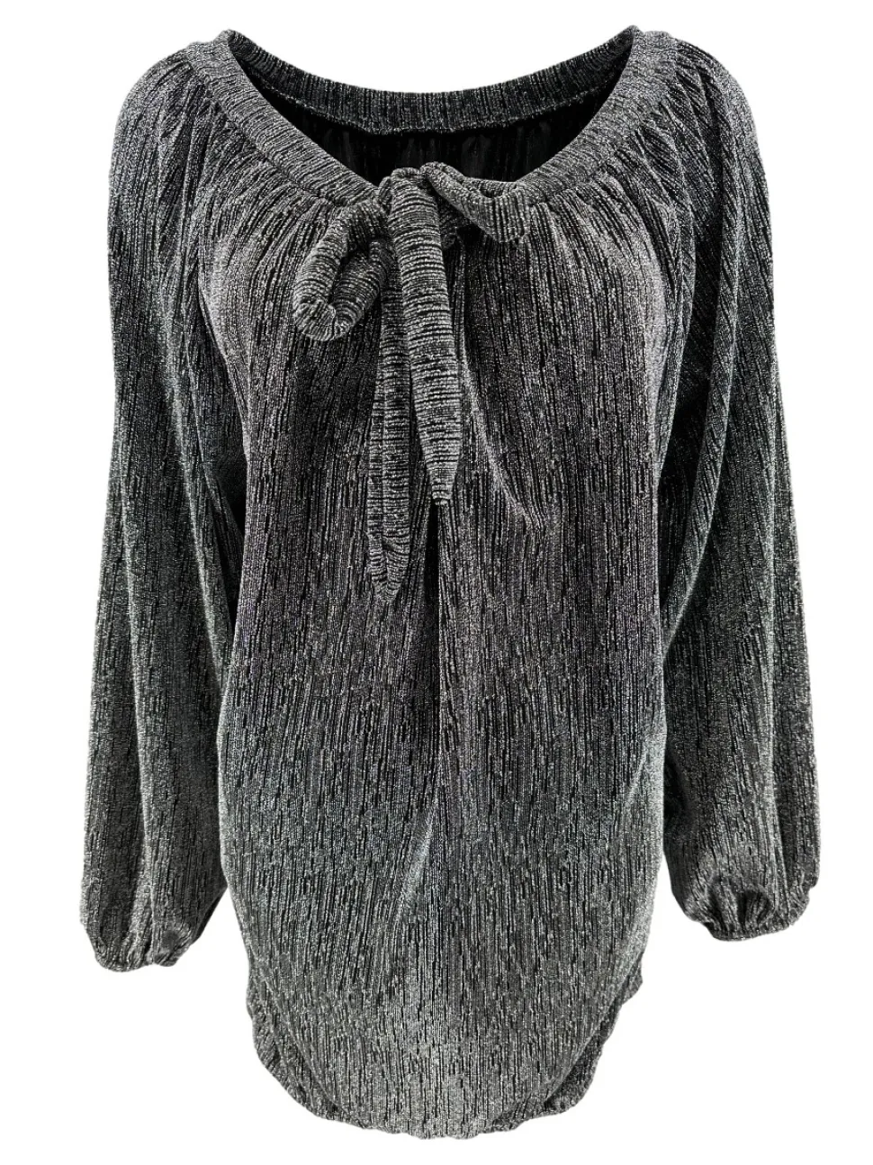 shirt_met_lange_mouw_en_s_0-1.webp Shirt met lange mouw en strik hals van travelstof Mimi GLITTER zilver (FBK)