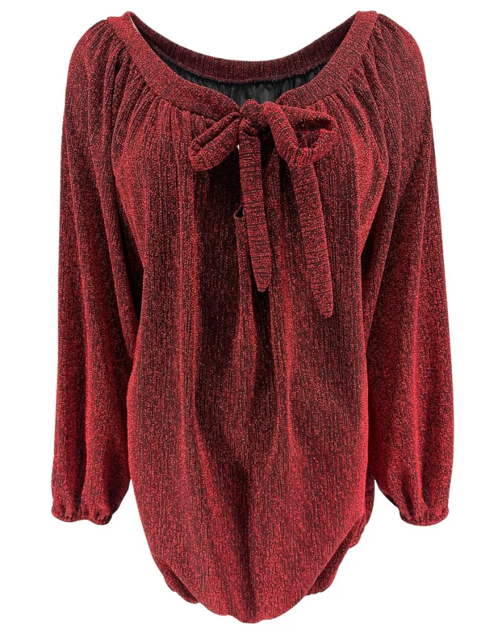shirt_met_lange_mouw_en_s_0.webp Shirt met lange mouw en strik hals van travelstof Mimi GLITTER rood (FBK)