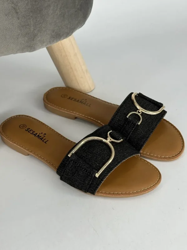 Slipper met gouden gesp zwart ( 636-01 ) (K) (TKD) SALE