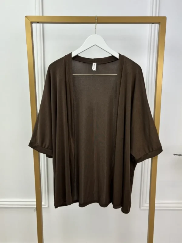 Soepel vallend glans vest met vleermuis mouw bruin