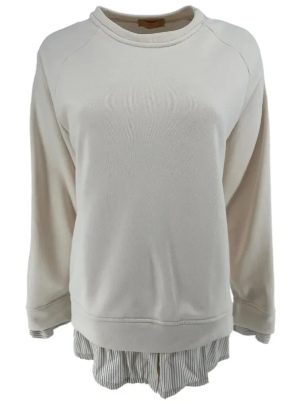Sweater met gestreepte fake blouse beige