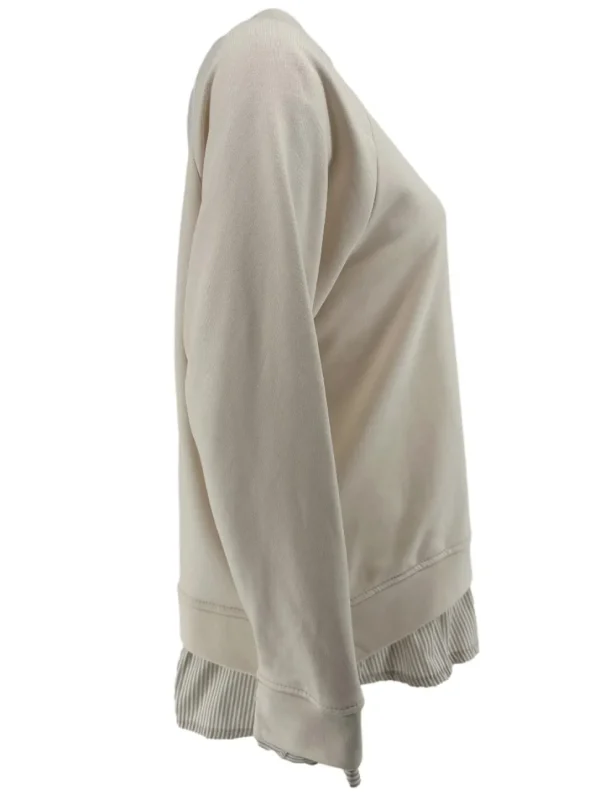 Sweater met gestreepte fake blouse beige