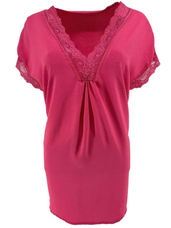 Top met kanten v-hals en mouw Trix fuchsia