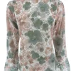 Top van kant met trompet mouw en BLOEMEN army