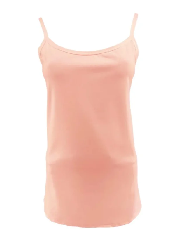 Top van travelstof met spaghetti bandjes roze