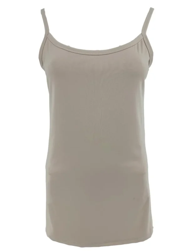 Top van travelstof met spaghetti bandjes beige