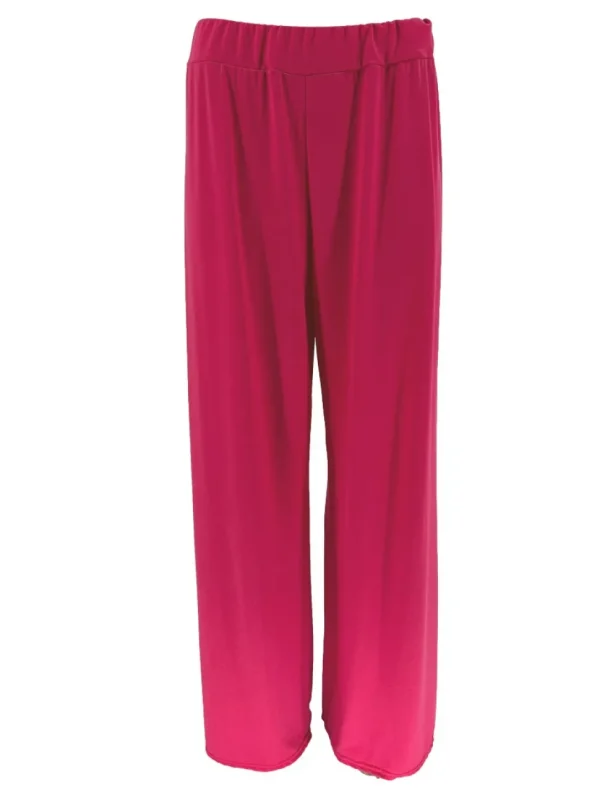 Travelstof broek met rechte broekspijp fuchsia