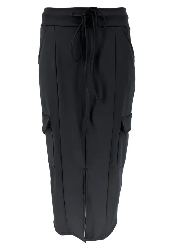 Travelstof rok met koord in de taille en zakjes zwart (BFT)