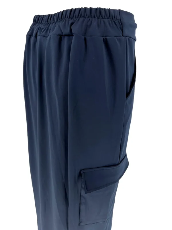 Travelstof rok met koord in de taille en zakjes donker blauw (BFT)