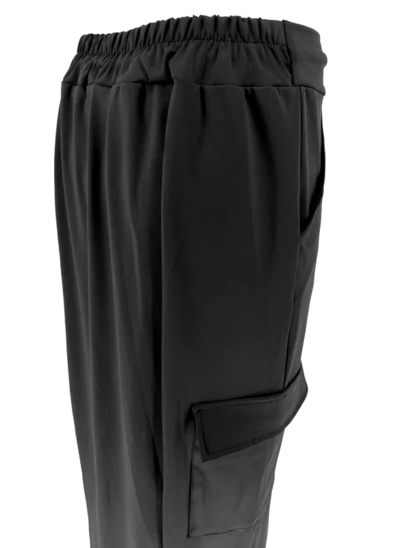 Travelstof rok met koord in de taille en zakjes zwart (BFT)