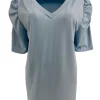 Travelstof shirt met half geplooide mouw Jean licht blauw