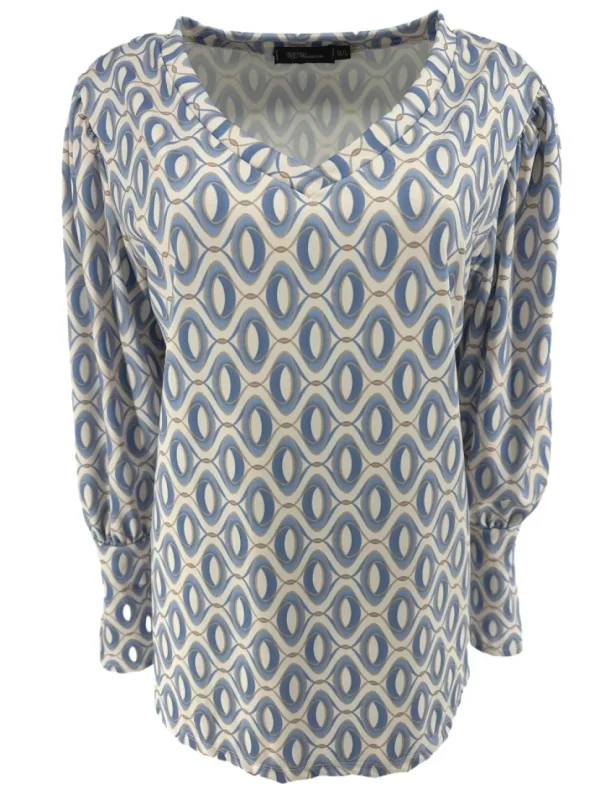 Travelstof shirt met v-hals en lange mouw Ovals licht blauw