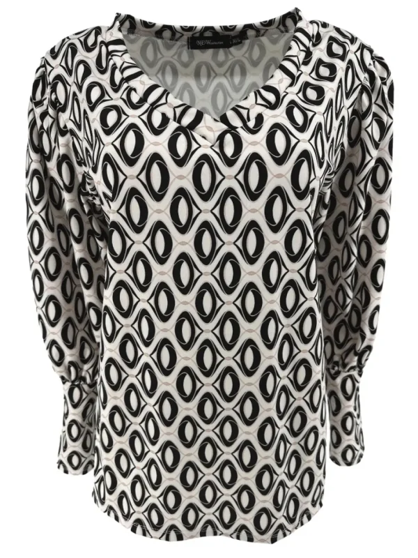 Travelstof shirt met v-hals en lange mouw Ovals zwart