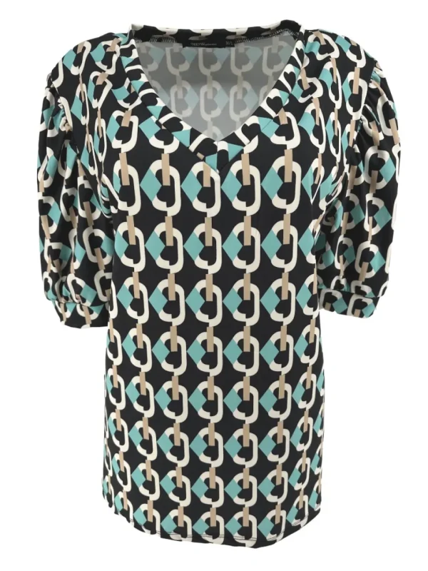 Travelstof shirt met v-hals en korte mouw chain zwart