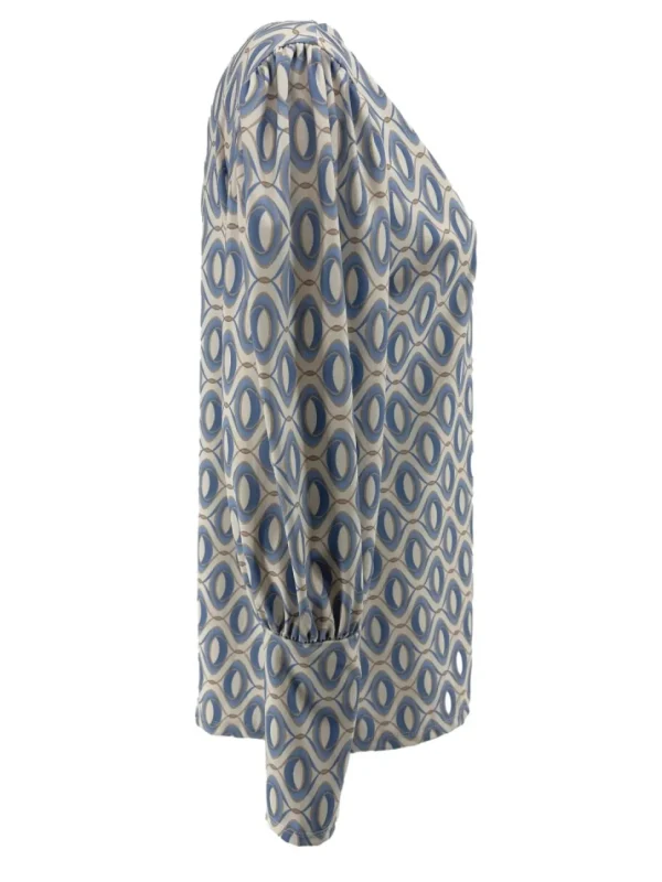 Travelstof shirt met v-hals en lange mouw Ovals licht blauw