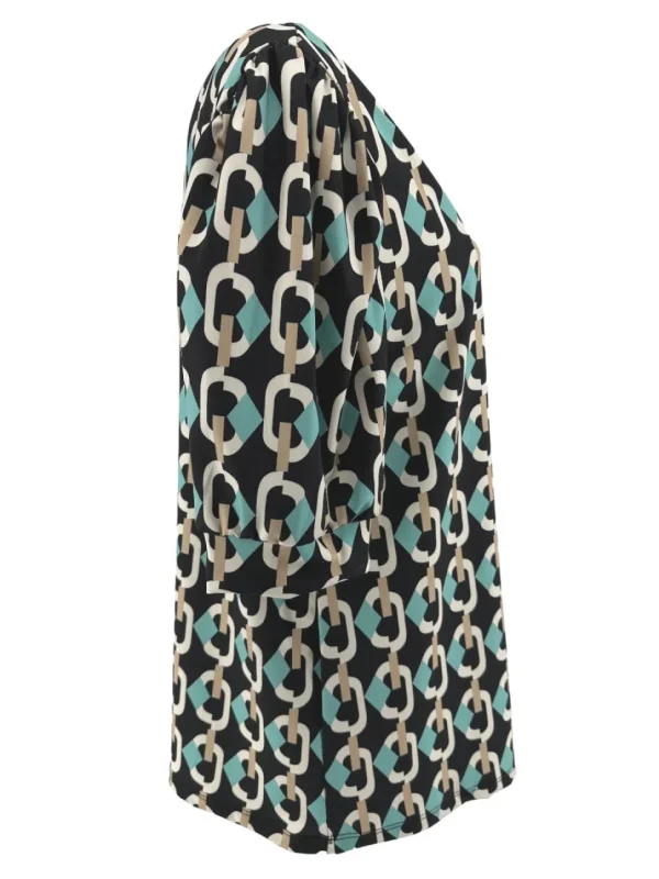 Travelstof shirt met v-hals en korte mouw chain zwart