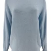 Trui met boothals en vleermuis mouw met volant Hailey licht blauw