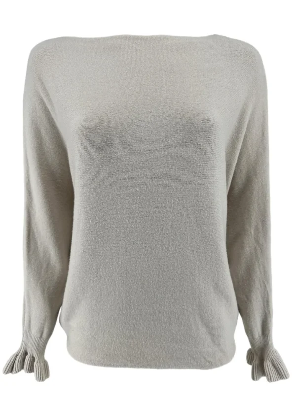 Trui met boothals en vleermuis mouw met volant Hailey beige/creme