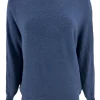 Trui met boothals en vleermuis mouw met volant Hailey donker blauw