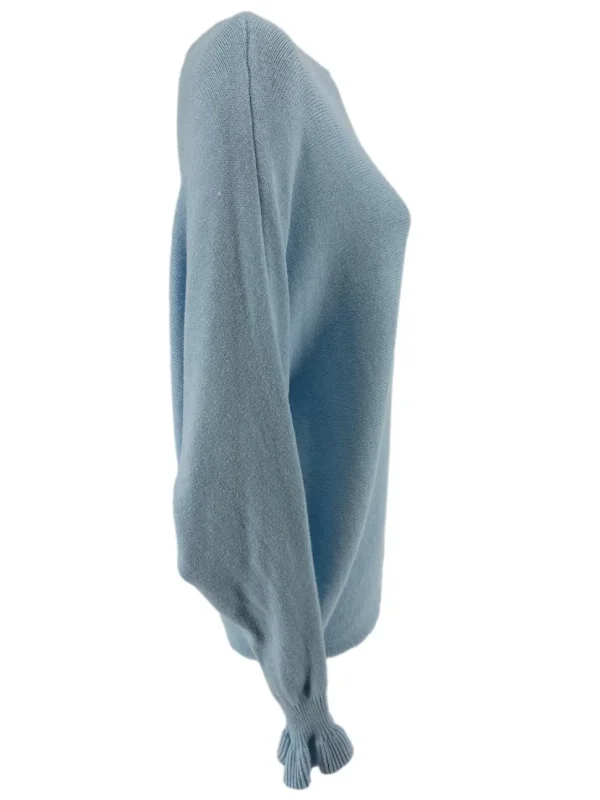 Trui met boothals en vleermuis mouw met volant Hailey licht blauw