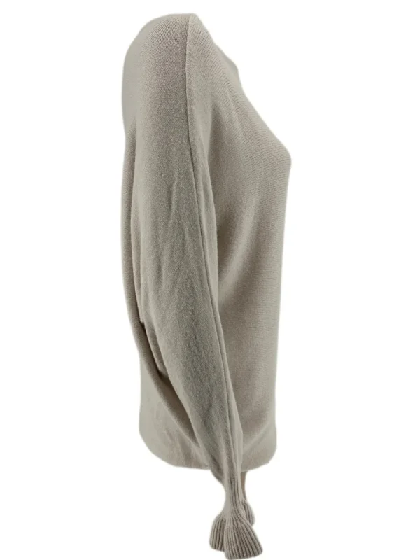 Trui met boothals en vleermuis mouw met volant Hailey beige/creme