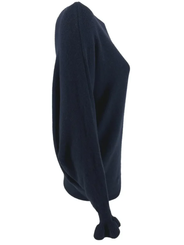 Trui met boothals en vleermuis mouw met volant Hailey donker blauw
